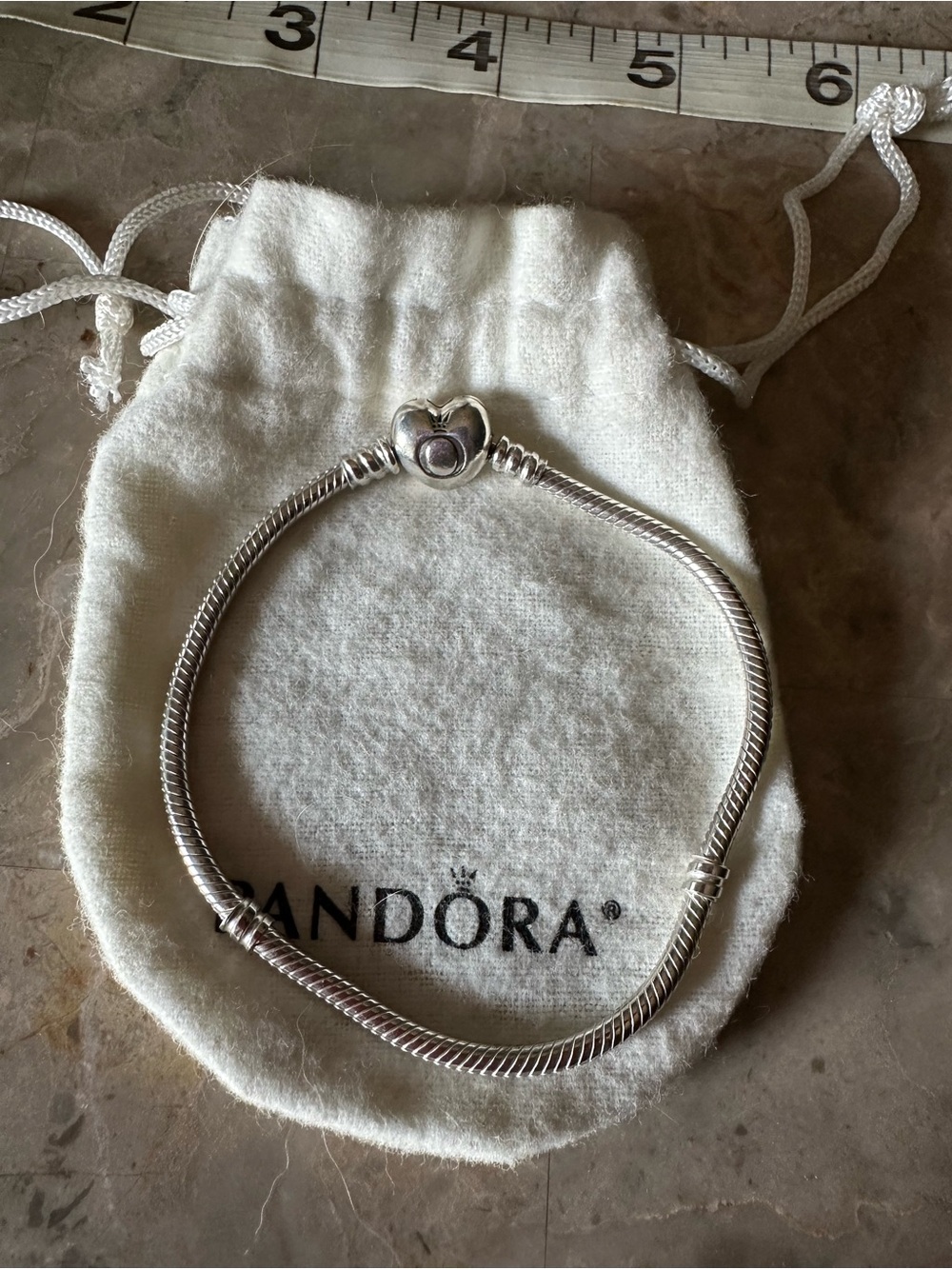 Pandora Silver Heart Clasp Snake Chain Bracelet - Shiny Silver